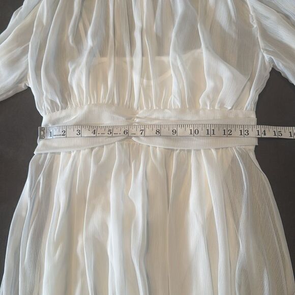 Women’s White Chiffon Long Sleeve Dress Halter Neck Ruffle Hem Size M - Picture 11 of 14